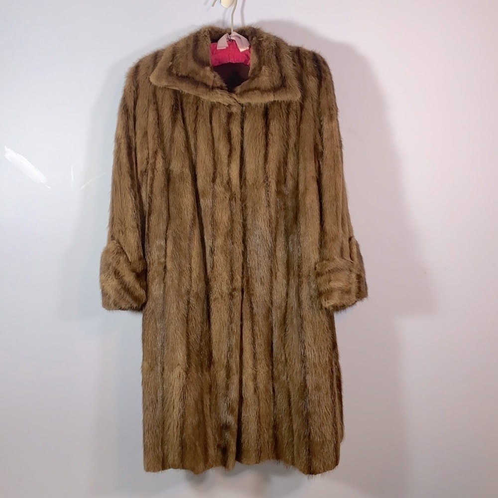 Clearfield furs mink long dress coat natural Demi buff brown size large 10